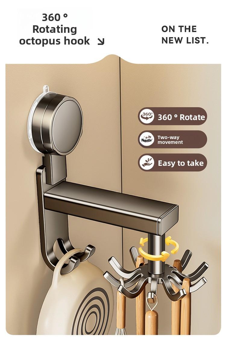 Aluminum Material Powerful Suction Cup Kitchen Rotating Hook Storage Rack No-Nail Wall-Mounted for Spatulas Spoons and Utensils Organiser Installation Aluminum Material Powerful Suction Cup Kitchen Rotating Hook Storage Rack No-Nail Wall-Mounted for Spatulas Spoons and Utensils Organiser Installation