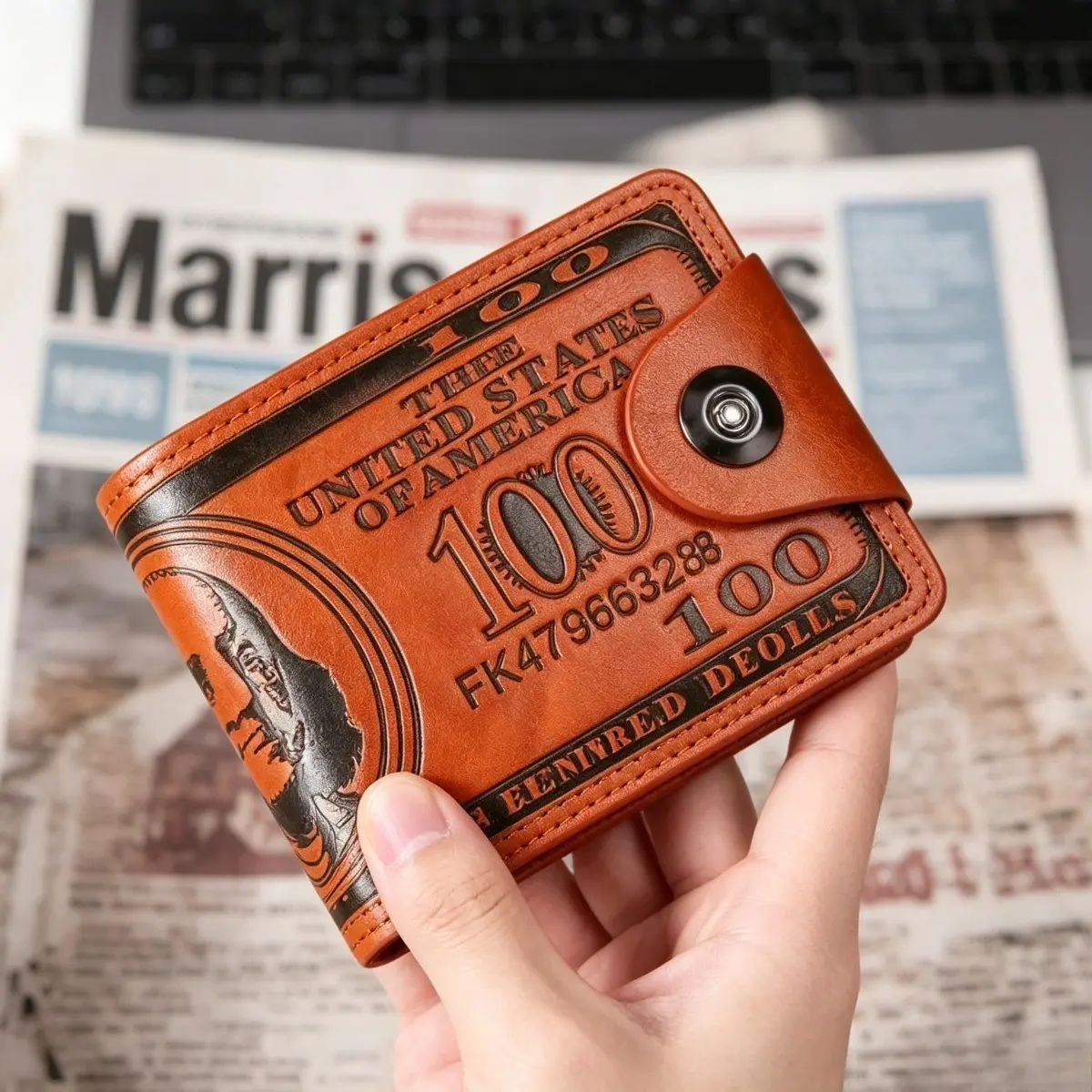 Men's wallet, US dollar pattern, ultra-light PU bag, multi-functional retro multi-card slot men's wallet/4.3 * 3.4in