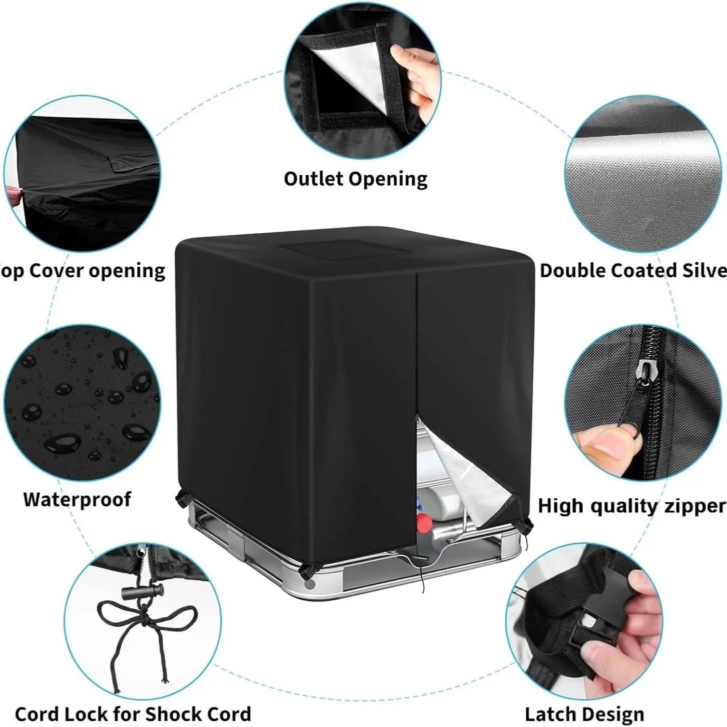 Zipper Ibc Tote Cover Huapate 275gallon/1000L, 420D, Outdoor Water Tank Protective Cover, Durable and Reliable Storage Solution