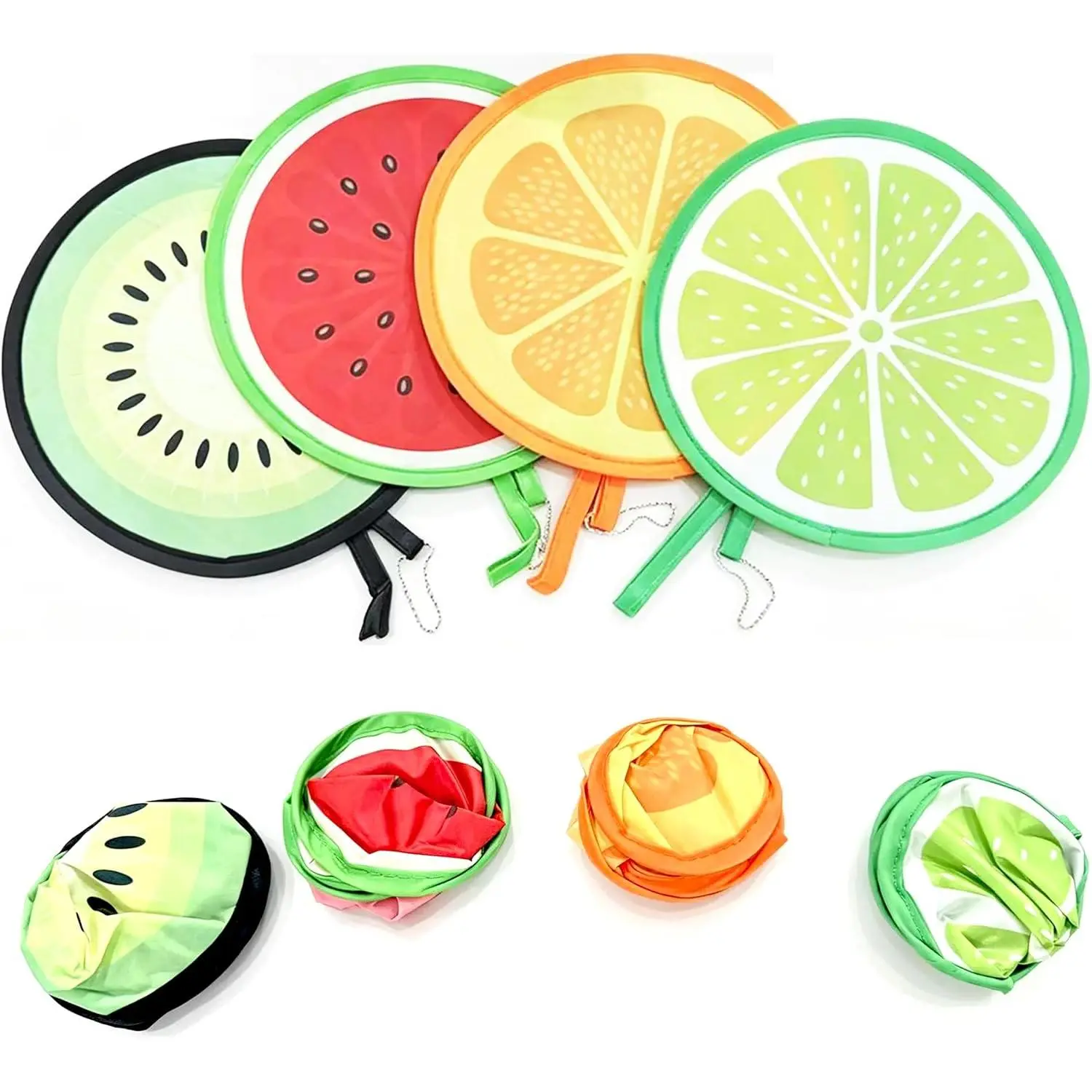 4 count Round Foldable Hand Fans, Fruit Style Handheld Folding Fan Portable Cooling Fans for Summer Events, Outdoor Travel, Festival Party Decorations,  Favors