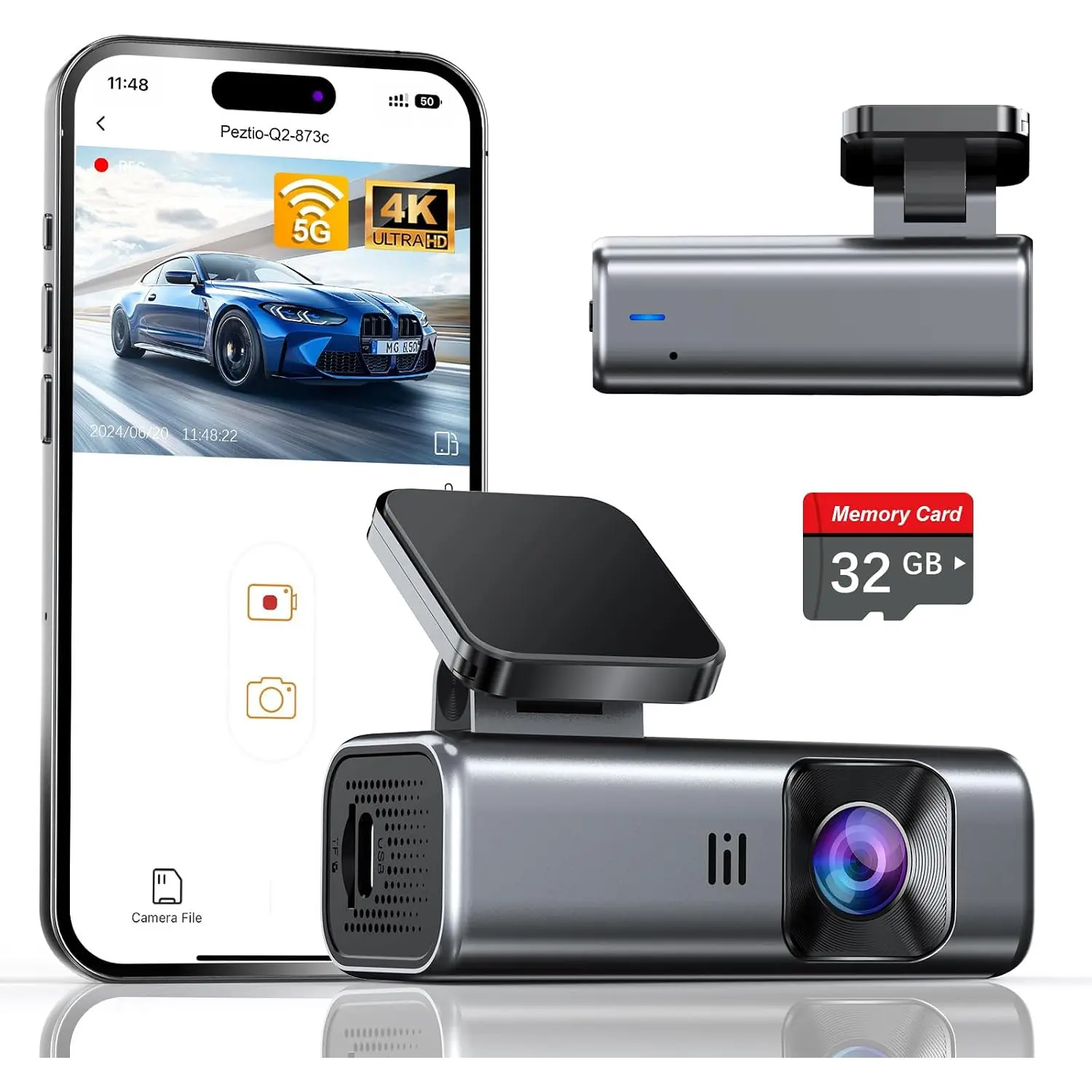 4K Front Dash Cam, 5GHz WiFi Mini Car Dashboard Camera, Includes 32GB Memory Card, Night Vision Wide Angle Vehicle Security Camera
