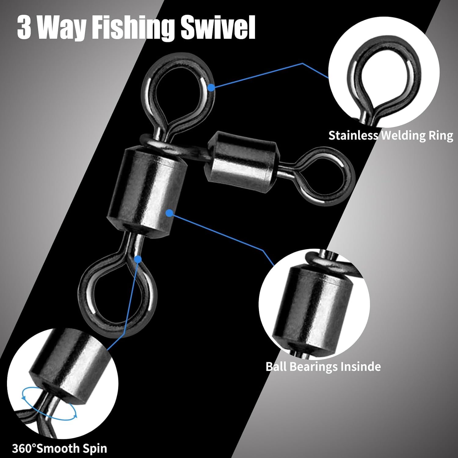Two Way Swivel Rig 3 Way Swivel Fishing Tackle - 50 count/25pcs Black T-Turn Three Way ...