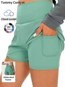 Cloud‑sculpt Shorts Women's 2 In 1 Pocket High Waist Sports Shorts, Casual Comfy High Stretch Yoga Bottoms For Gym Workout Running, Summer Clothes Women, Ladies Summer Sportswear