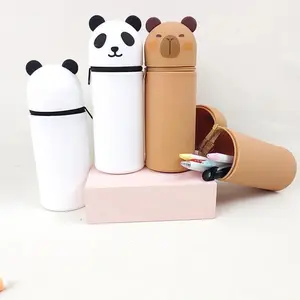 Hot Panda Pencil Case Telescoping Silicone Cartoon Animal Kapibala Pen Holder Student Stationery Storage Bag High Capacity  Toys