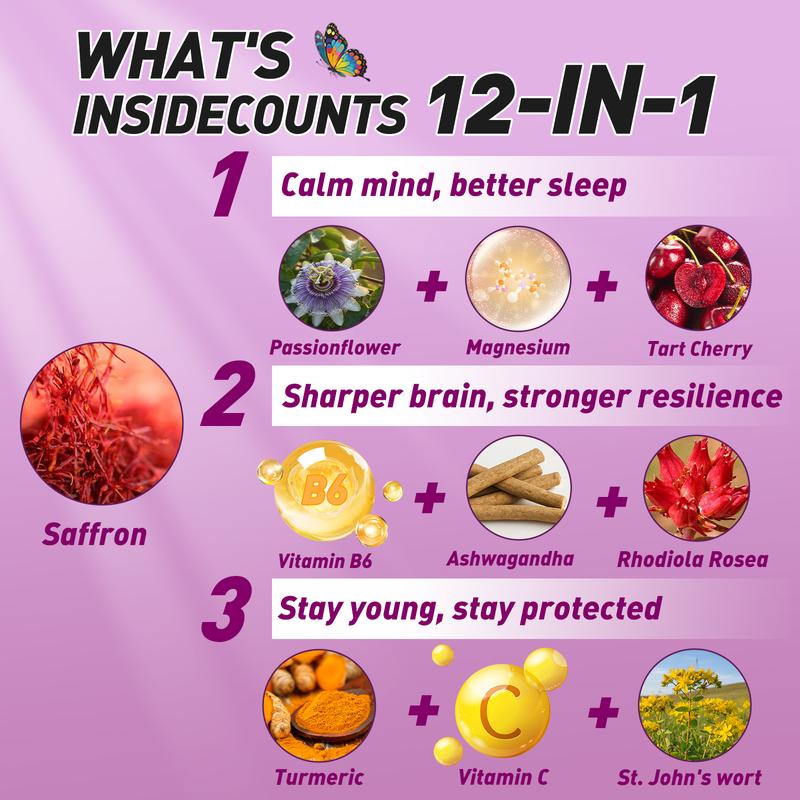 BUTTERFLY'S TEAR Magic Saffron Gummies – Mood, Brain & Focus Support with Saffron, Magnesium, Ashwagandha & Clove – 60 Gummies