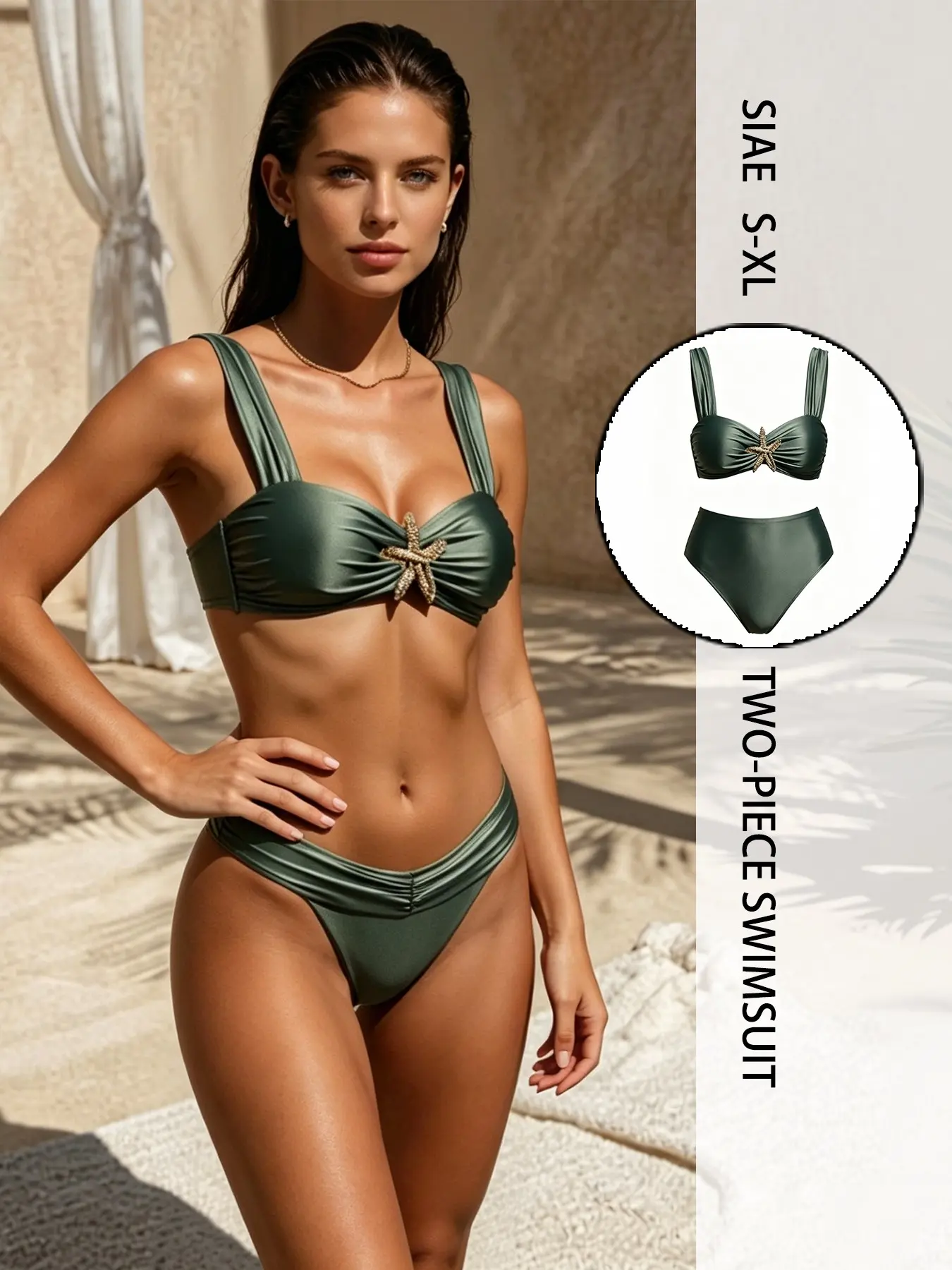 Women's Elegant Plain Swimsuit Set, Fitted Two-Piece Bikini, Sexy Push-Up Design, High-End Pure Desire Style, Perfect for Small Busts