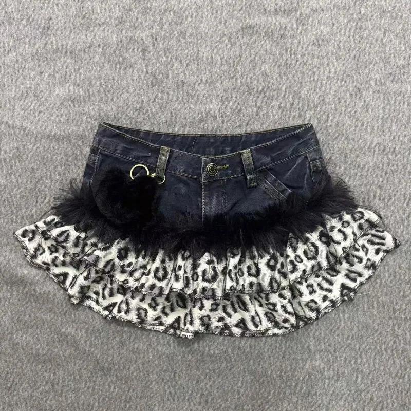 Y2K Gothic Grunge Denim Skirts Women Subculture Retro Punk Print Mini Skirt Vintage Streetwear Fashion Faux Fur Patchwork Skirt Y2K Gothic Grunge Denim Skirts Women Subculture Retro Punk Print Mini Skirt Vintage Streetwear Fashion Faux Fur Patchwork Skirt