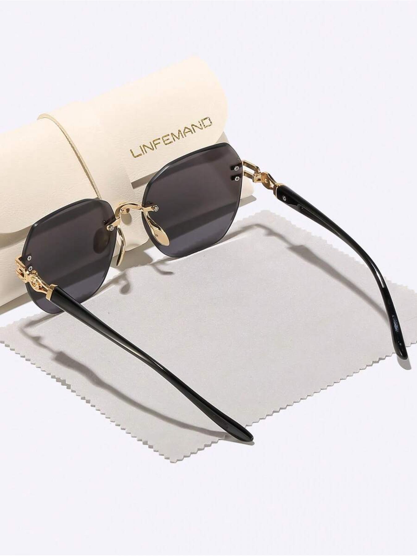 Elegant Lightweight Rimless Sunglasses, Trendy Casual Geometric Frame Sunglasses for Women, Fashion Accessories for Everyday Use and Outdoor Activities