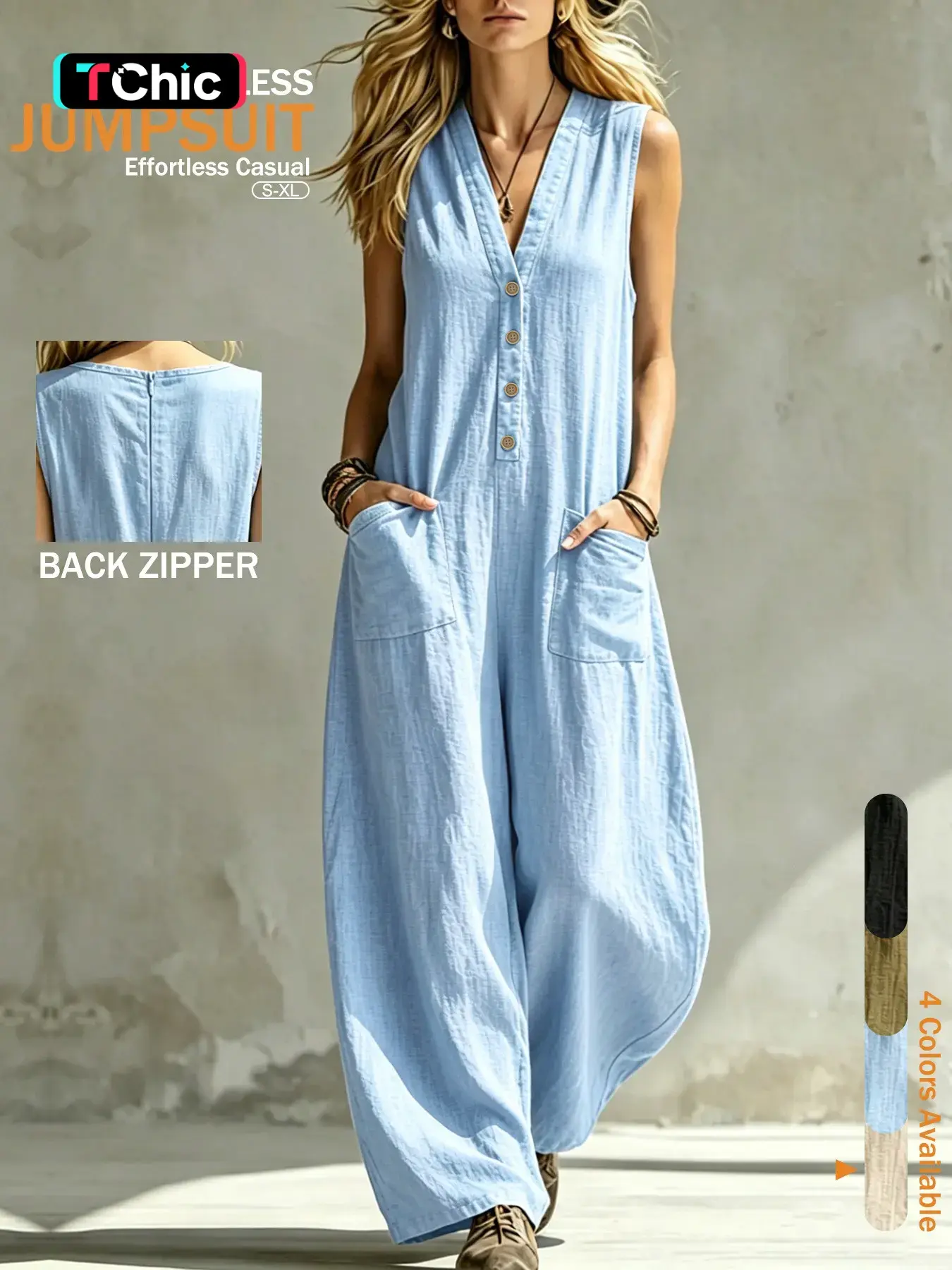 Women's Lightweight Sleeveless V-Neck Baggy Romper, Fashionable Breathable One-Piece, Trendy Everyday Summer Wear for Ladies