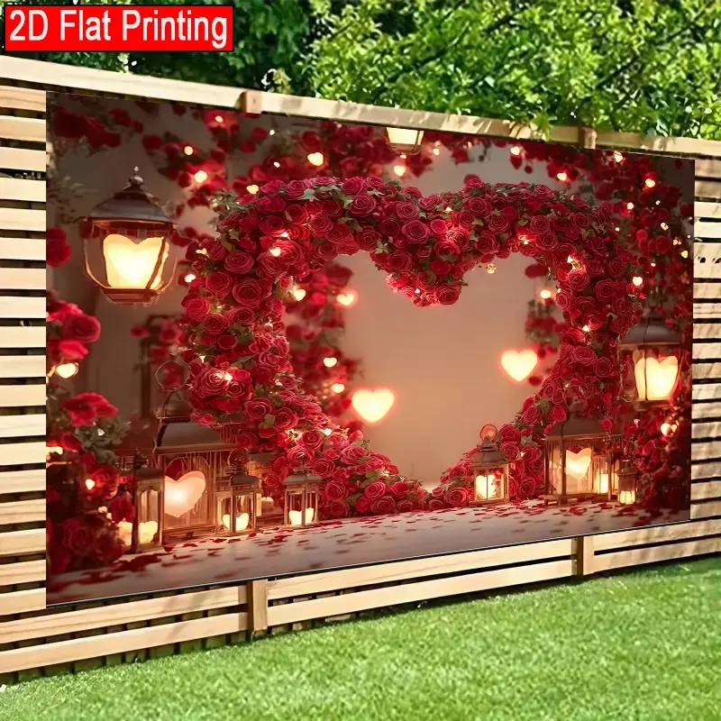 2D Flat Backdrop banner Heart Arch Woven by Roses Decoration for Living ...