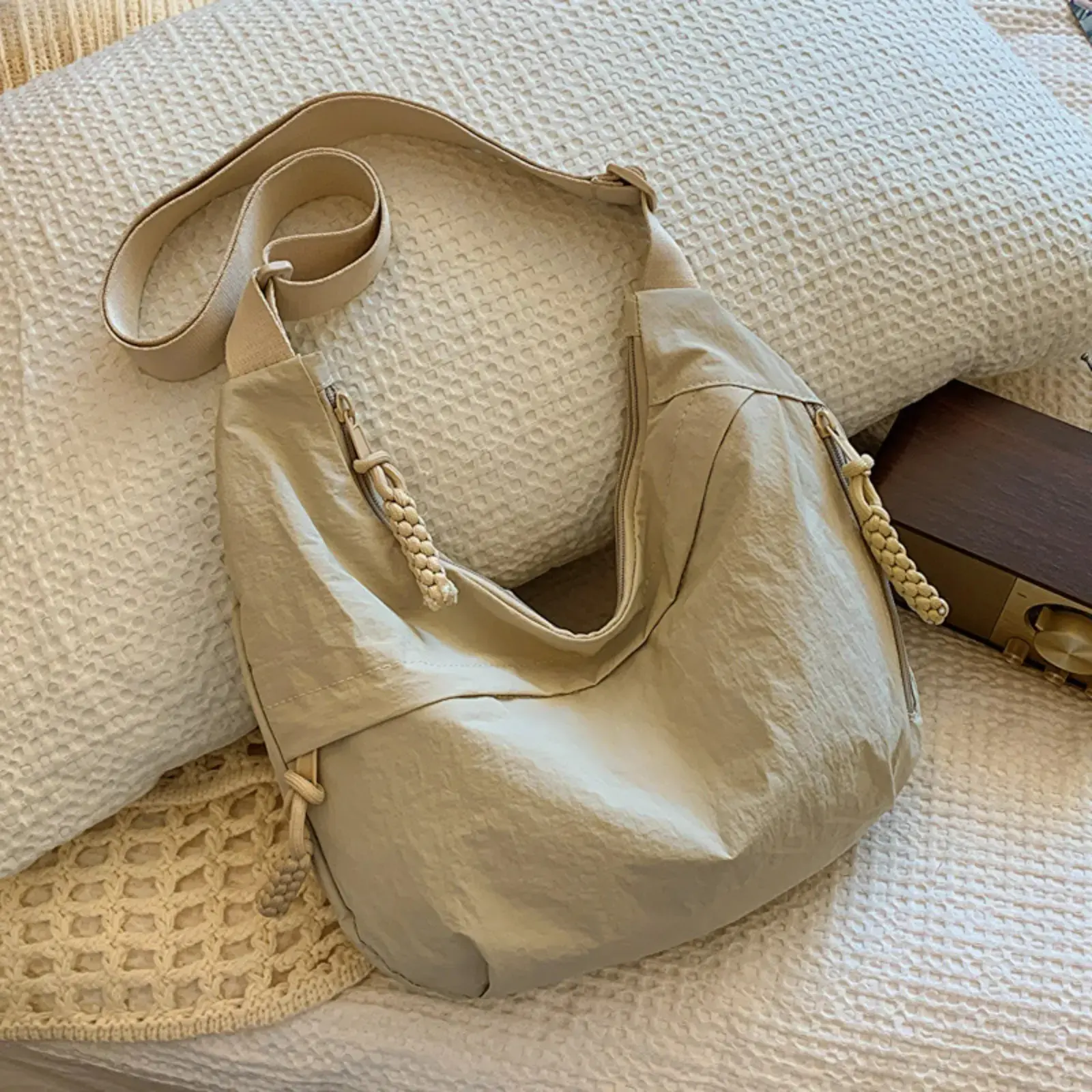 2026 Summer Women's Washed Nylon Dumpling Crossbody Bag, Retro Wrinkle Lightweight Hobo Shoulder Purse, Versatile Design for Daily Commute, Shopping, Travel, Vacation & Casual Outdoor Use