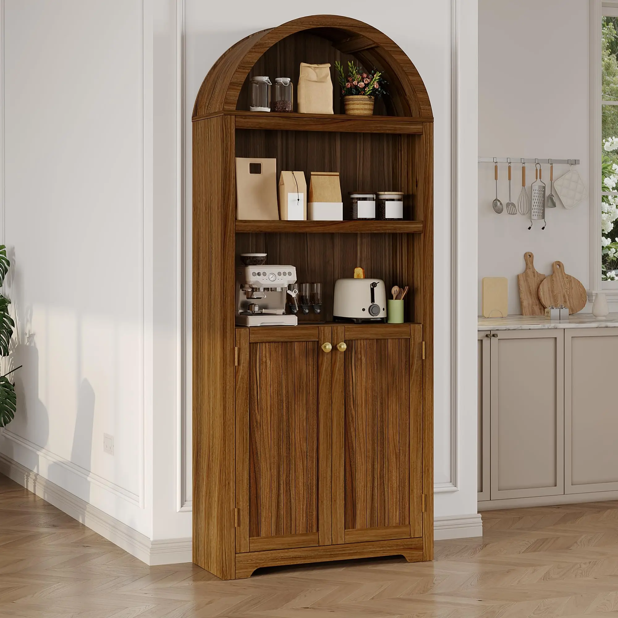Walnut wood color + gold handles