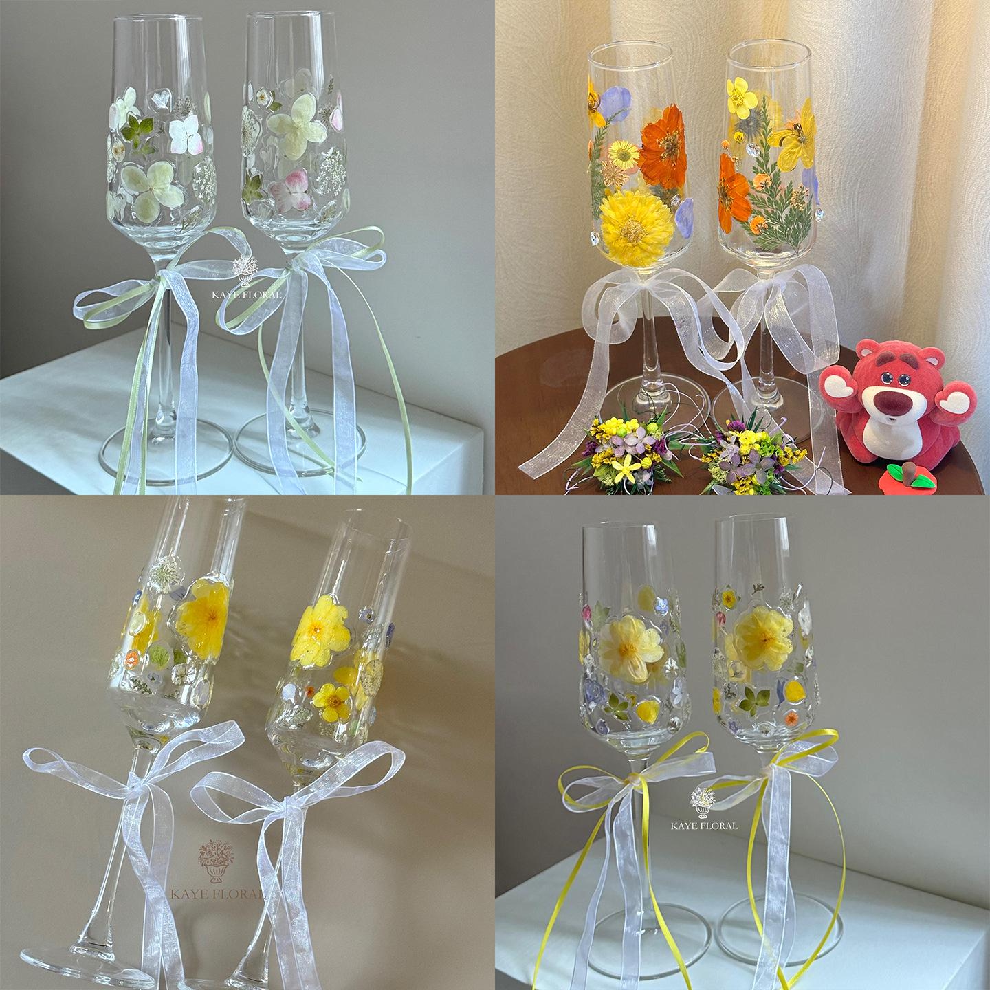 Handmade Dried Flower Resin Champagne Flutes Set of 2, Preserved Flower Wine Glasses, Unique Wedding Gift for Bride & Groom Handmade Dried Flower Resin Champagne Flutes Set of 2, Preserved Flower Wine Glasses, Unique Wedding Gift for Bride & Groom