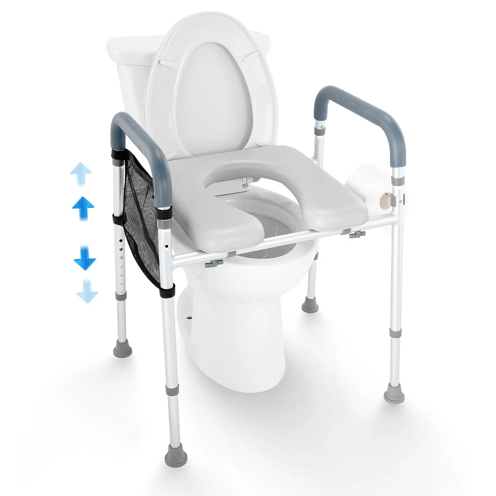 【DealsForYouDays】VEVOR Floor Mount Universal Fit Toilet Riser, 7-Position Height Adjustment (19.3"-25.2"), 350lb Weight Capacity, Comfort Padded Aluminum Frame, for Elderly Medical Use