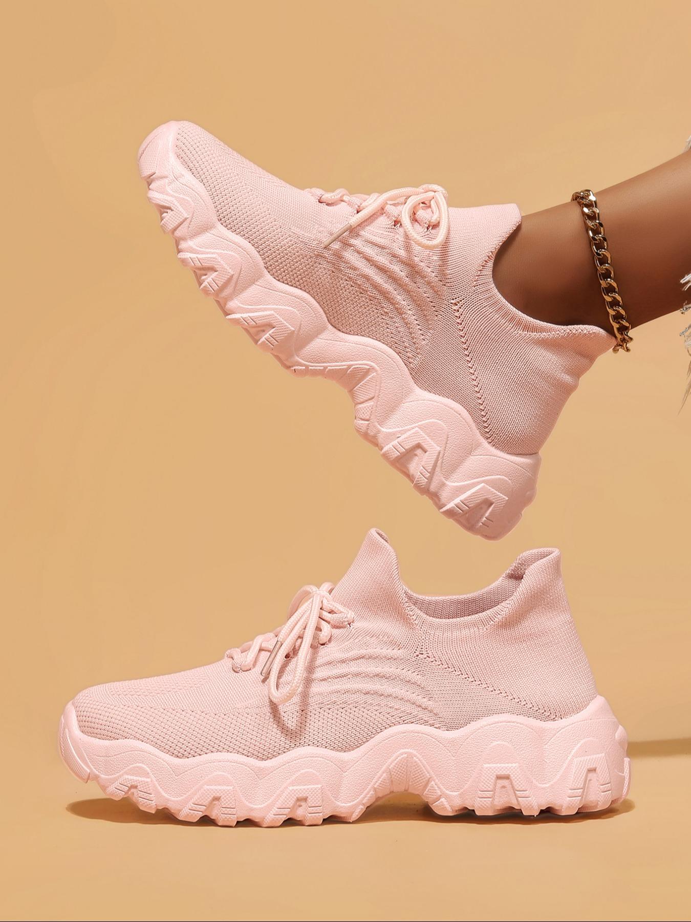 Women's Fashionable Lace Up Low Top Sneakers, Casual Comfortable Breathable Sports Running Shoes, All-match Basic Shoes for Daily Wear, Athletic Running Shoes, Knitted Running Shoes