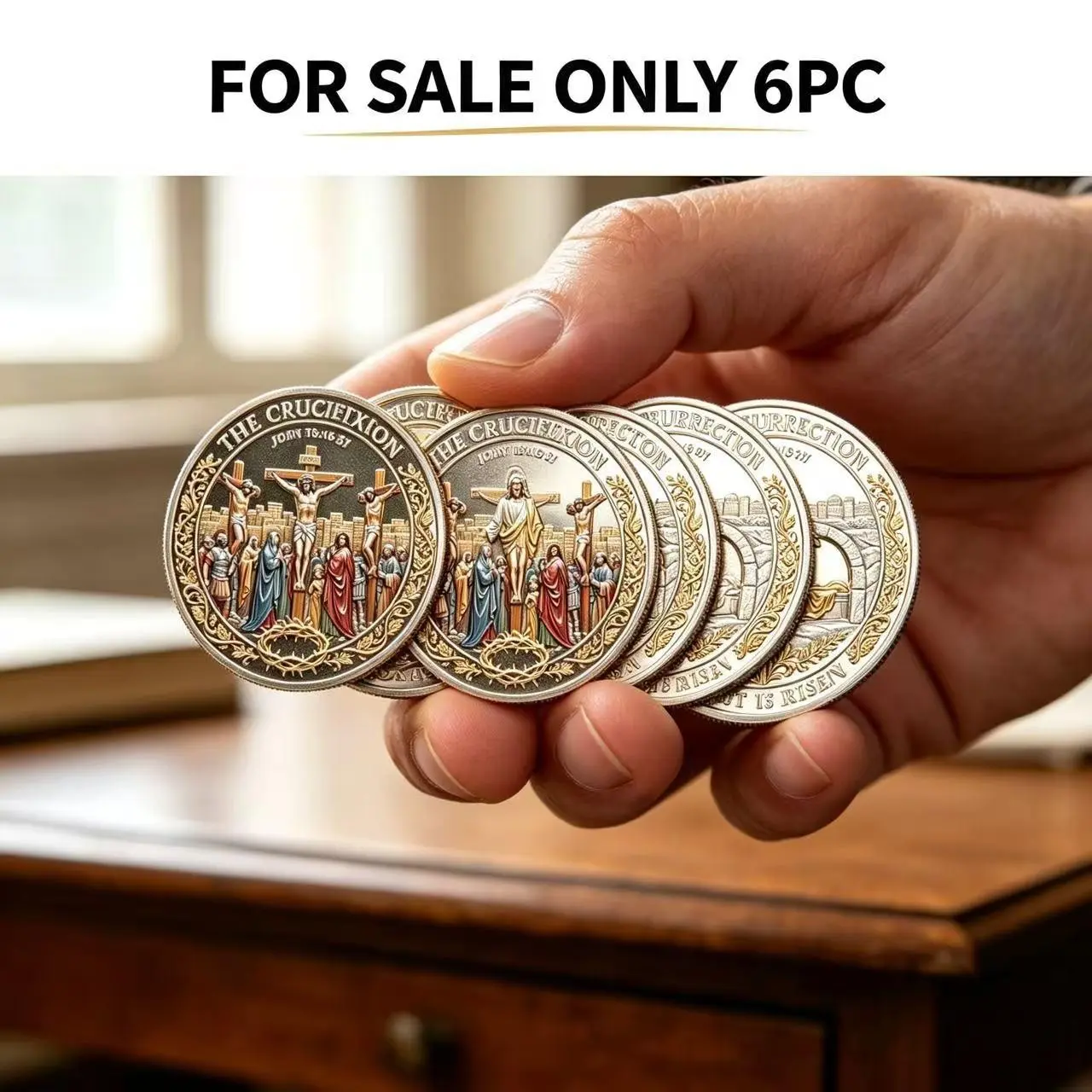 6 Pcs Christian Religious Challenge Coin Set, Crucifixion and Resurrection Commemorative Coins, Double-Sided Faith Keepsake Gift for Easter