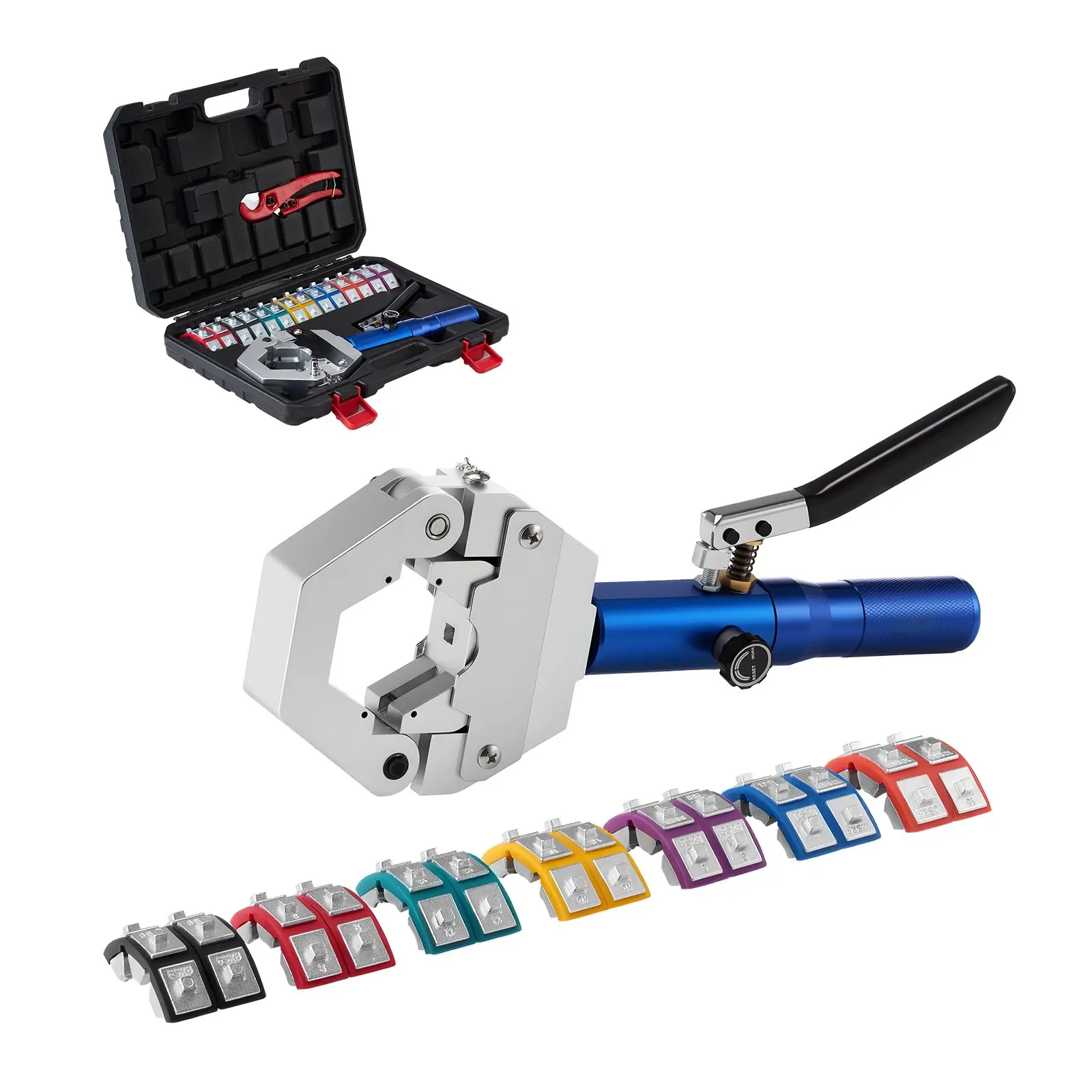 【DealsForYouDays】VEVOR Hydraulic Hose Crimper, Hydra-Krimp AC Hose Crimper Kit with 7 Dies Snap-On, Integral Manual Hydraulic A/C Hoses Crimping Tool for Automotive Air Conditioning Repair - with Carrying Case