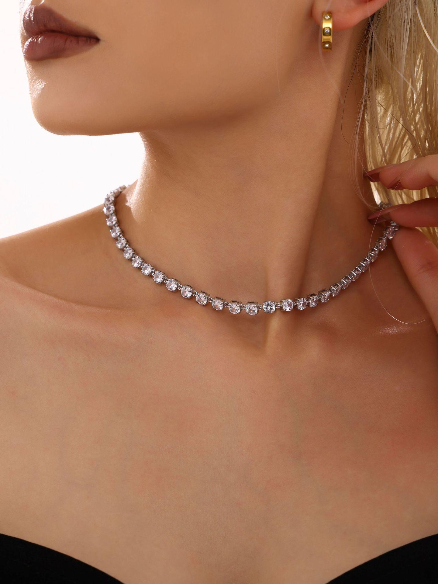 Handmade Prong Setting 5mm Colorful Zircon Shiny Bracelet & Necklace Set, 18K Gold Plated Luxury Jewelry