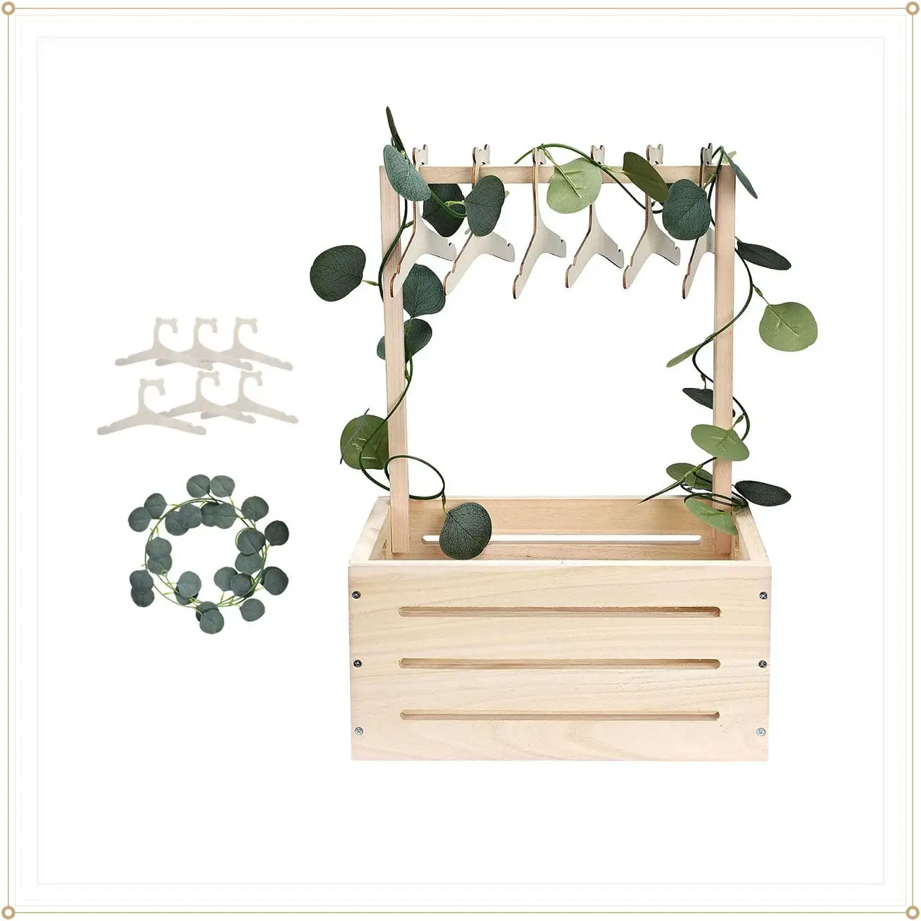 GaliGali Wooden Baby Shower Crate Closet, Newborn Gift Basket | with Handle and Hanger Garland, Gender Reveal Storage Box, Personalized Baby Gift for Pregnant New Parents(Gift)