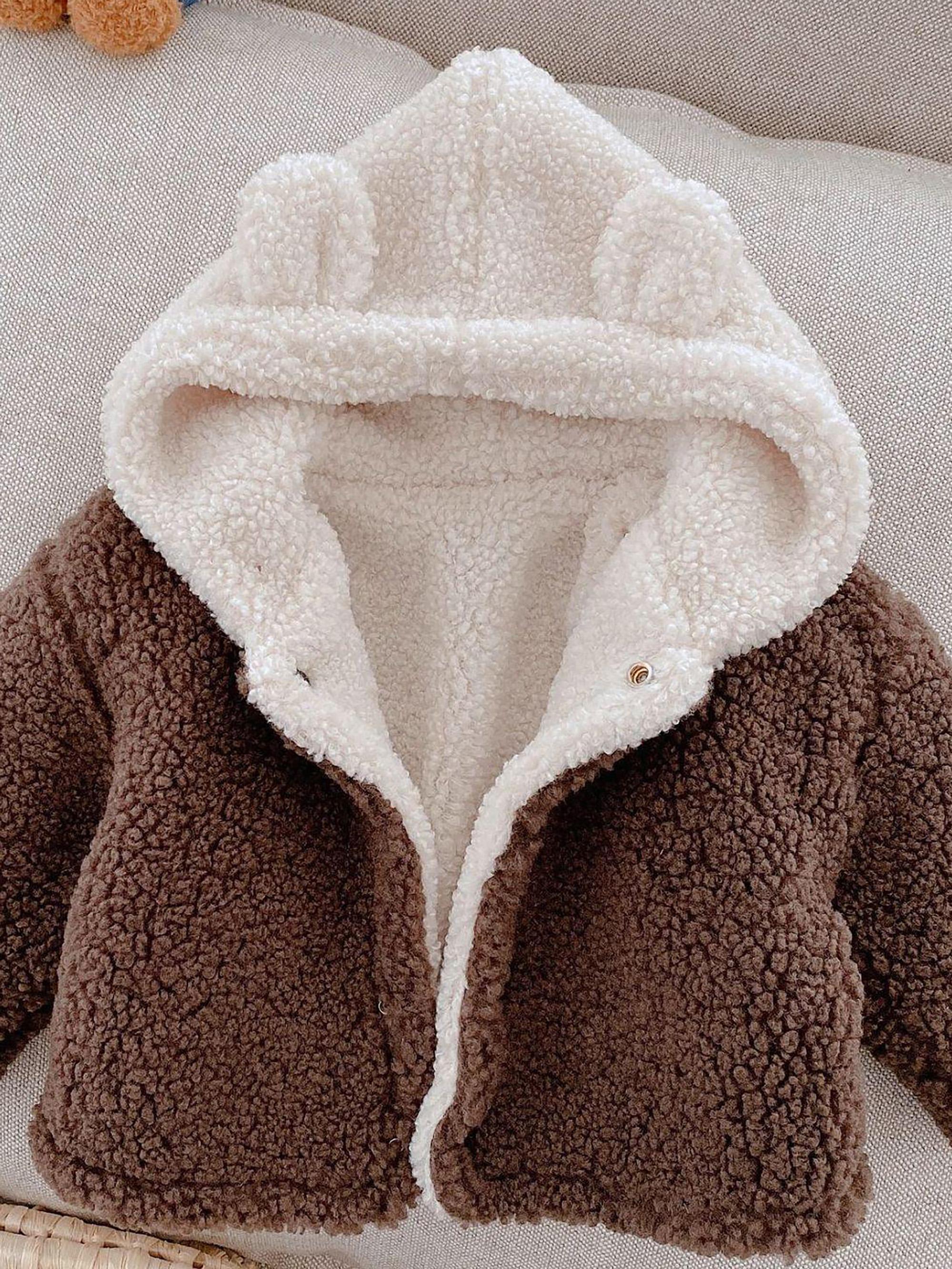 Girls' Plush Hooded Winter Jacket with Pockets - Soft Warm Coat, Cozy Full-Zip Outerwear for & Youth, Stylish Cold Weather Jacket for Everyday & Special Occasions (Easy On/Off), Seasonal Wear, Unisex ' Coat