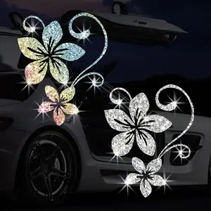 Bling Rhinestone Flower Car Stickers 2-Pack Glitter Crystal Floral Vine Decals Waterproof Auto Exterior Graphics Cute Window Bumper Decoration Gift for Women