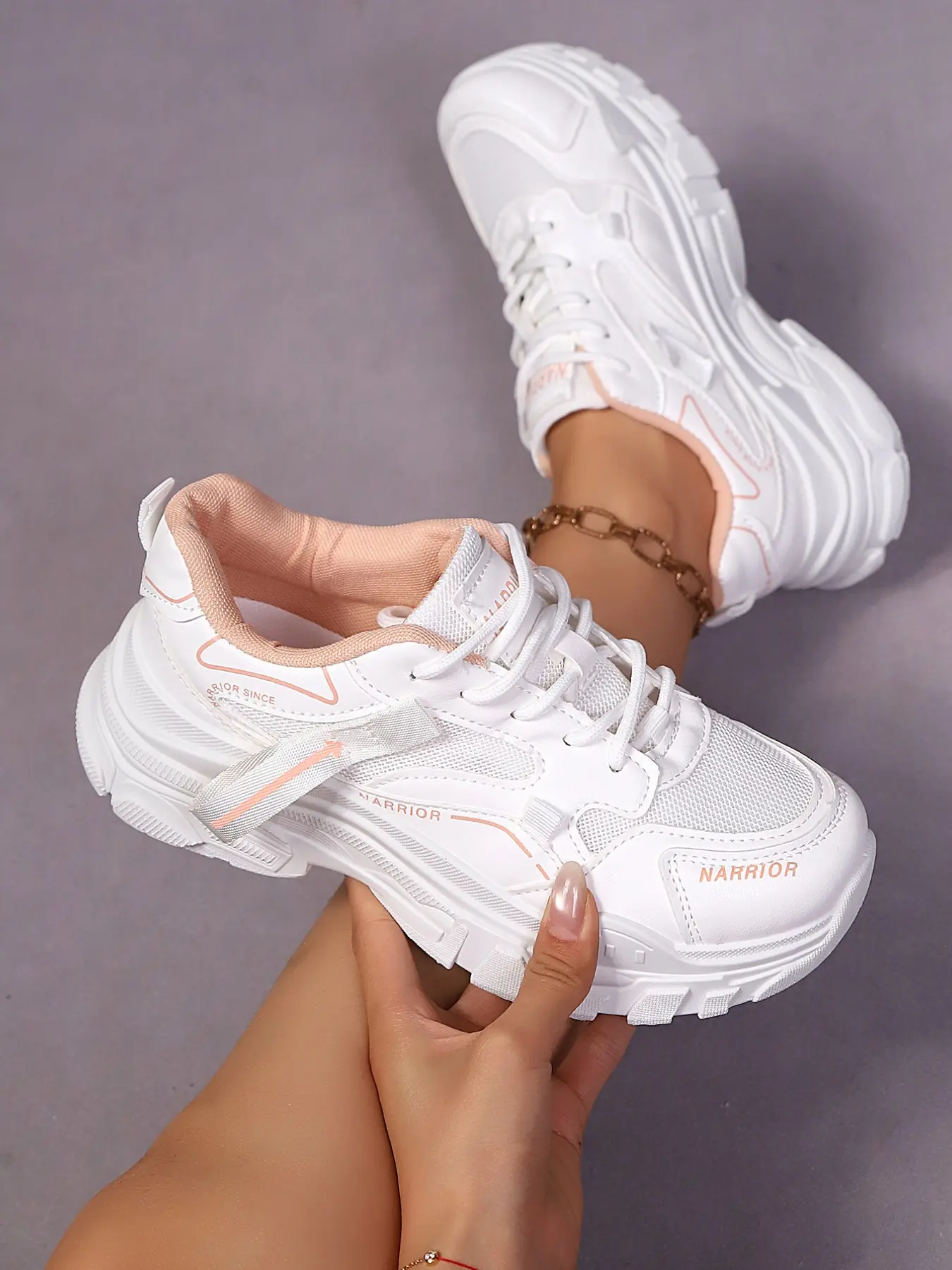 Women's casual lace-up sneakers, Trainer, Thick Soled Trainers, thick-soled height-increasing dad shoes, breathable and comfortable mesh, elastic sole that doesn't tire your feet, suitable for daily, commuting, and back-to-school outfits