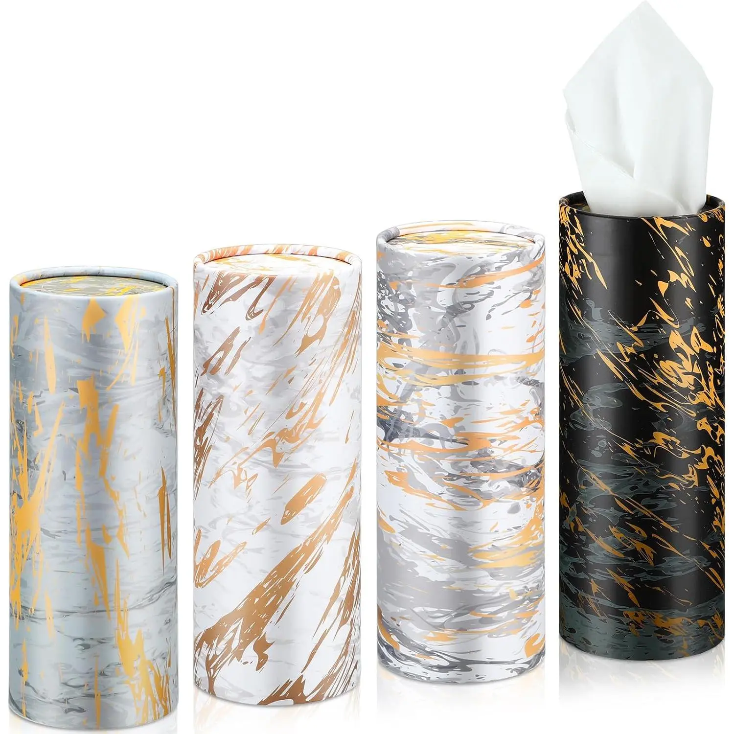 4 Pack  Tissue Holder 3 Ply Facial Tissue Bulk Marble Modern Tissues Cylinder Travel Round Boxes Fits  Cup Holders Small Tissues Container for  Bathroom Everyday Refill