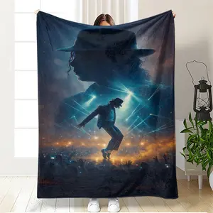 Michael Jackson King of Pop Neon Stage Fleece Throw Blanket, All Season Soft Blanket for Sofa Bed Nap Office Travel Camping Car, Vintage Concert Art Gift For MJ Pop Music Fans