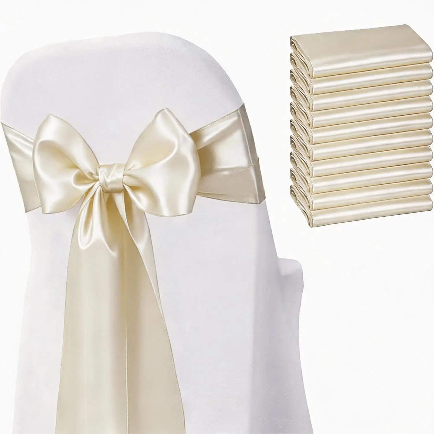 Chair Sashes Bows 50 Pack Chair Ribbons for Wedding Anniversary Retirement Birthday Engagement Banquet Graduation Events Decor (Ivory, 50 pcs)