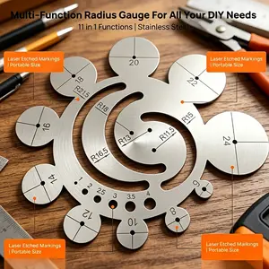 1 Piece of Stainless Steel Radius Template Tool - Circular Rule with Multiple Cutting Guides, Precision Angle Rule for DIY Projects, Process Accessories, 11 in 1 Multifunctional Circular Template Ruler, Center Arc Finding Tool, Woodworking, Etc