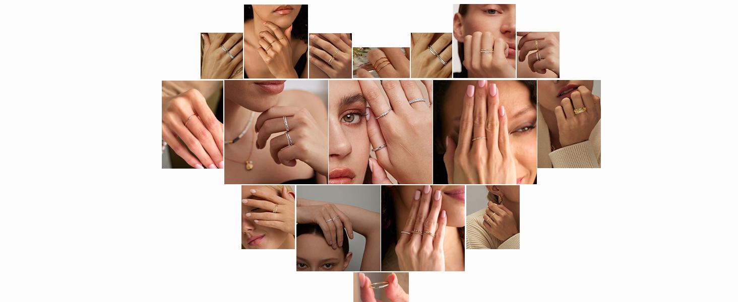 *4PC Gold Rings for Women, S925 Sterling Silver 14k Gold Filled Plated Stackable Thin Thumb Ring Set Cubic Zirconia Dainty Stack Gold Knuckle Rings Set Size 6-10  RSCC5