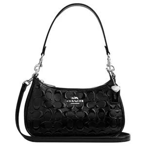 Coach Teri 25 Crossbody Shoulder Bag for Women – Iconic Logo, Patent and Smooth Leather, Silver and Black