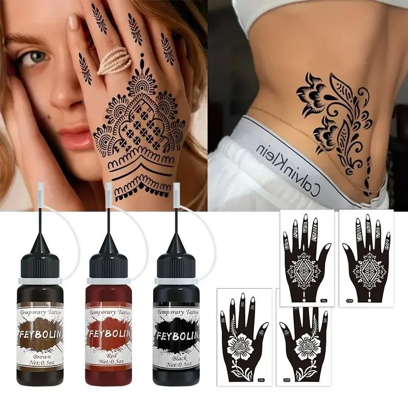 Temporary Tattoo Kit, Trio + 2 Hand Templates, DIY Body Art Tools, Easy Custom Tattoos, Perfect for Parties & Events