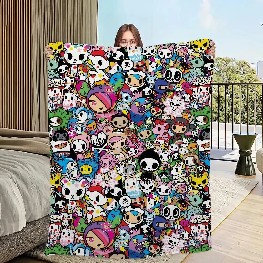 T-Tokidoki Cartoon Blanket Flannel Throw Blanket Kawaii Art Design for Bedroom Decor, Lounge Area, Office and Travel