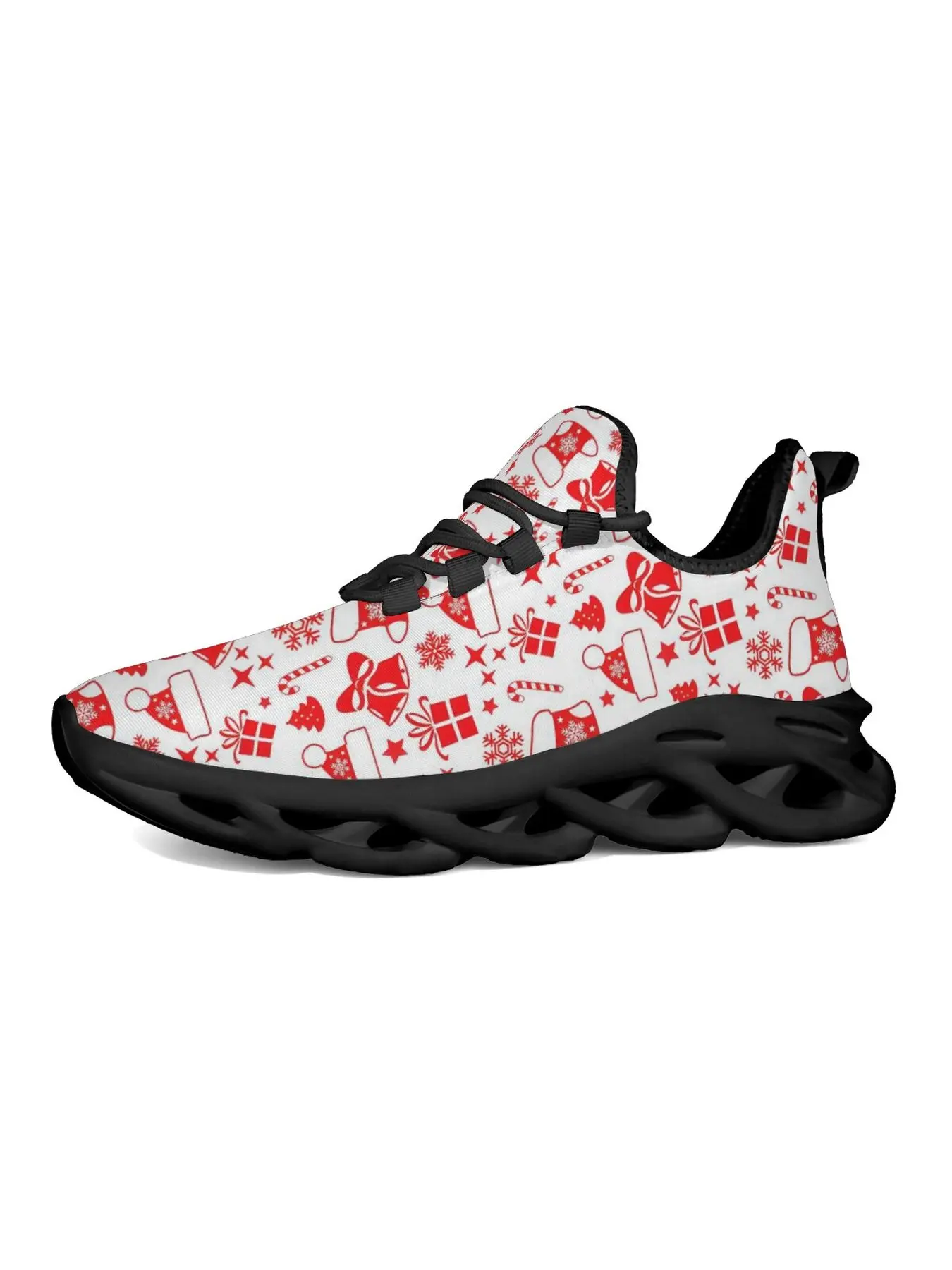Women Red Christmas Element All Over Print Blade Platform Sneakers Versatile For Daily Outings Breathable Mesh Shock Absorb Wave Sole Holiday Walking Sport Trainers Christmas Gift