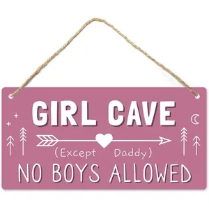 Girl Cave Sign for Girls Room, No Boys Allowed Door Sign, Cute Room Decor Sign for Bedroom Door, ny Girls Only Sign for Kids Room, Teen Girl Wall Decor 12x6 Inch