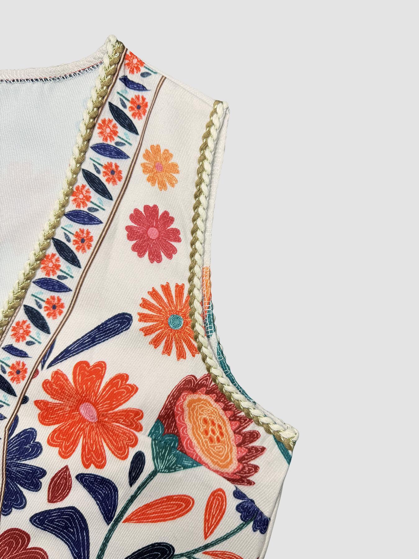 Women's Floral Print Tie Front Crop Tank Top, Boho Bohemian Sleeveless Top for Summer, Ladies Clothes for Beach Vacation