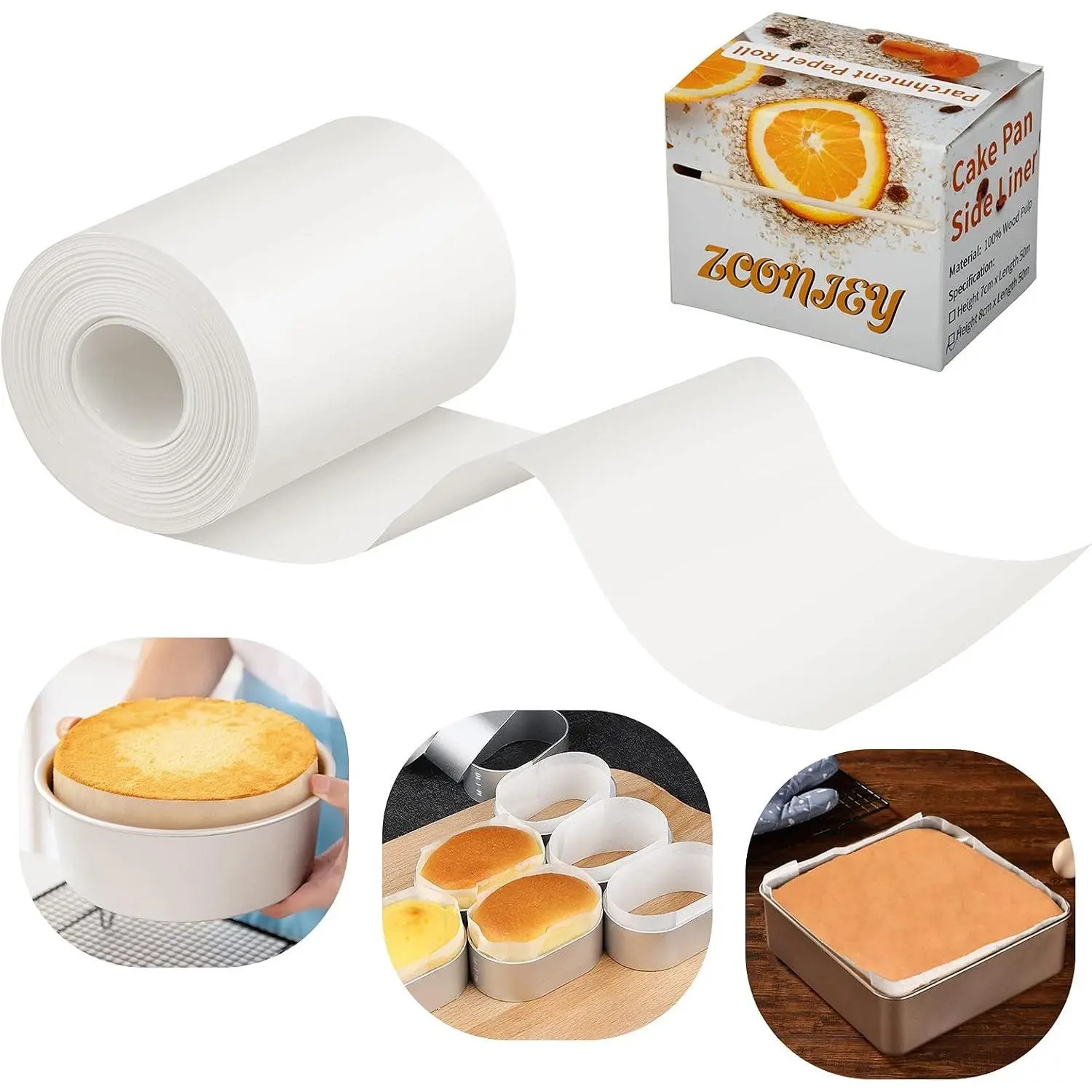 Pre-Cut Non-Stick Baking Parchment Paper Side Liners Roll, 3.15in x 164ft Heat Resistant Baking Strips for Round Cake Pans, Cheesecake Springform Pans, Kitchen Baking Lining Paper