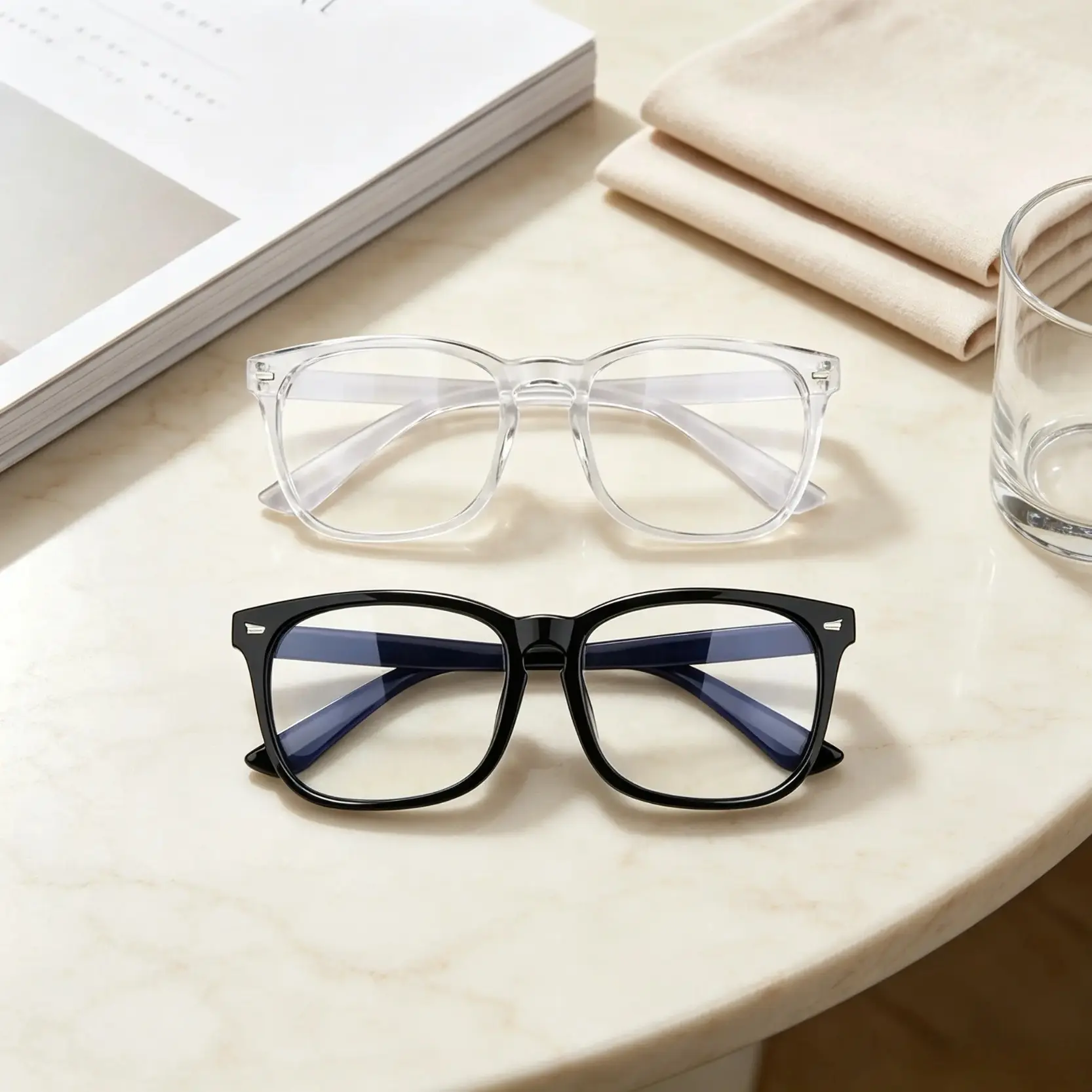 Clear & Black Solid PC Frame Blue Light Blocking Glasses, Anti Glare UV Protection Clear Lens Eyewear, Lightweight Anti Eyestrain Gaming Computer Glasses For Office Streaming Daily Use