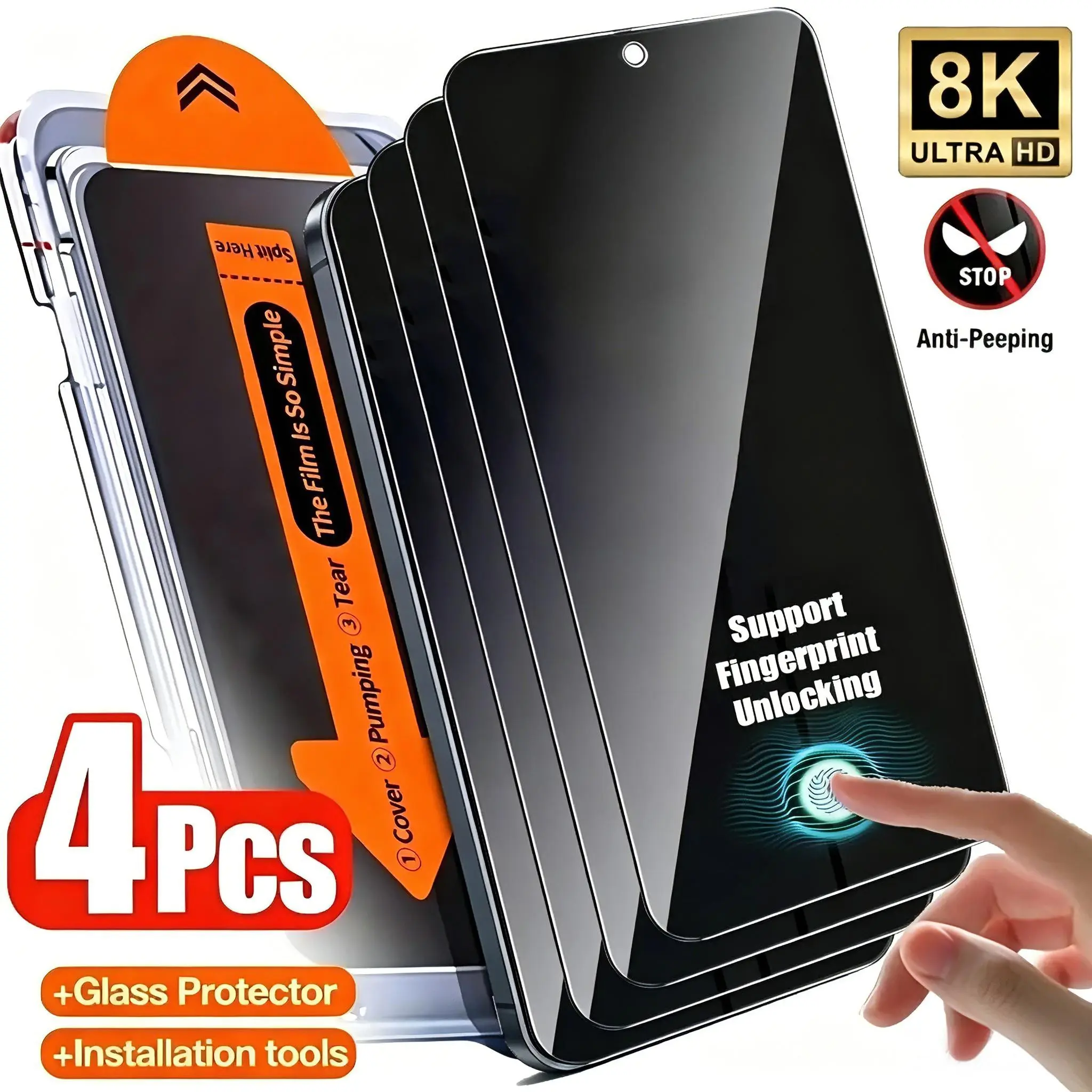 4 Pack Anti-Peep Glass Screen Protector, Suitable for Samsung Galaxy S22 5G/S22+ 5G/S23/S23+/S24/S25/S26/Plus/Ultra/S25 Edge/S25 FE Series, Anti-Spy, Precise Fit, Touch Sensitivity, Anti-Shatter, Case-Friendly, One-click Installation