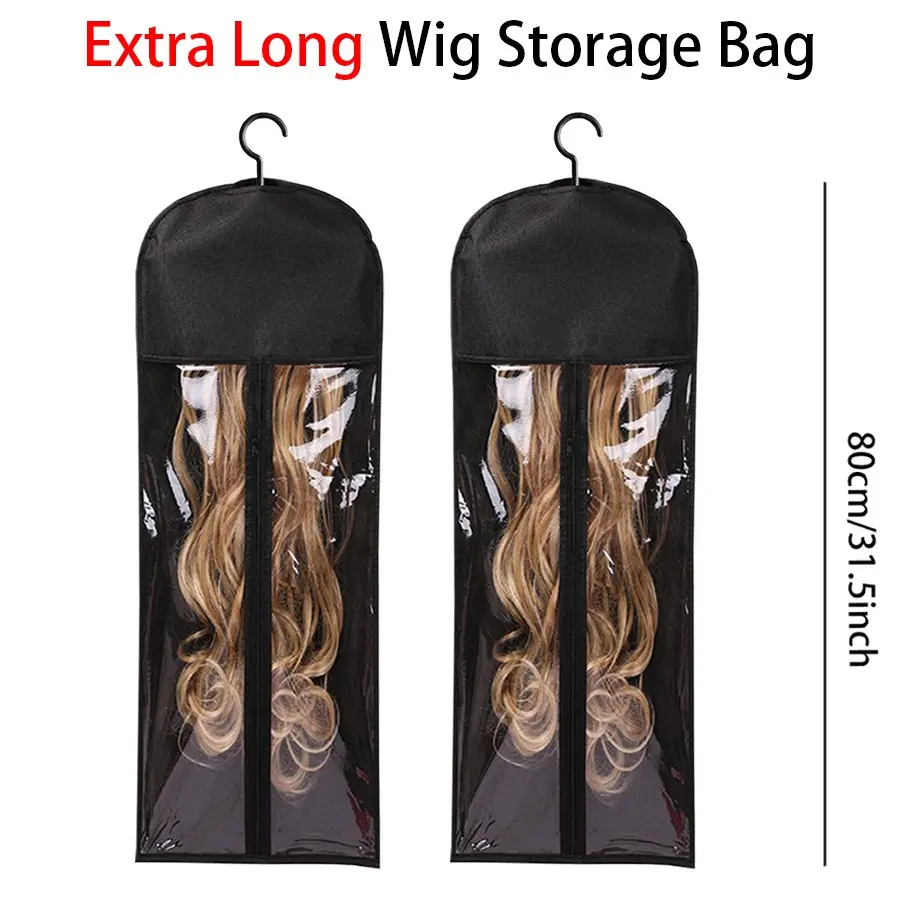 2PCS Extra Long Wig Storage Bag With Hook Wig Storage Hanger Zipper Transparent Dustproof Wig Storage Bag, Hair Extension Holder Wig Bag Wig Storage For Multiple Wigs Holder Hair Extension Hanger Wig Tool Wigs Accessories For Salon & Home Use Wigs & Acces
