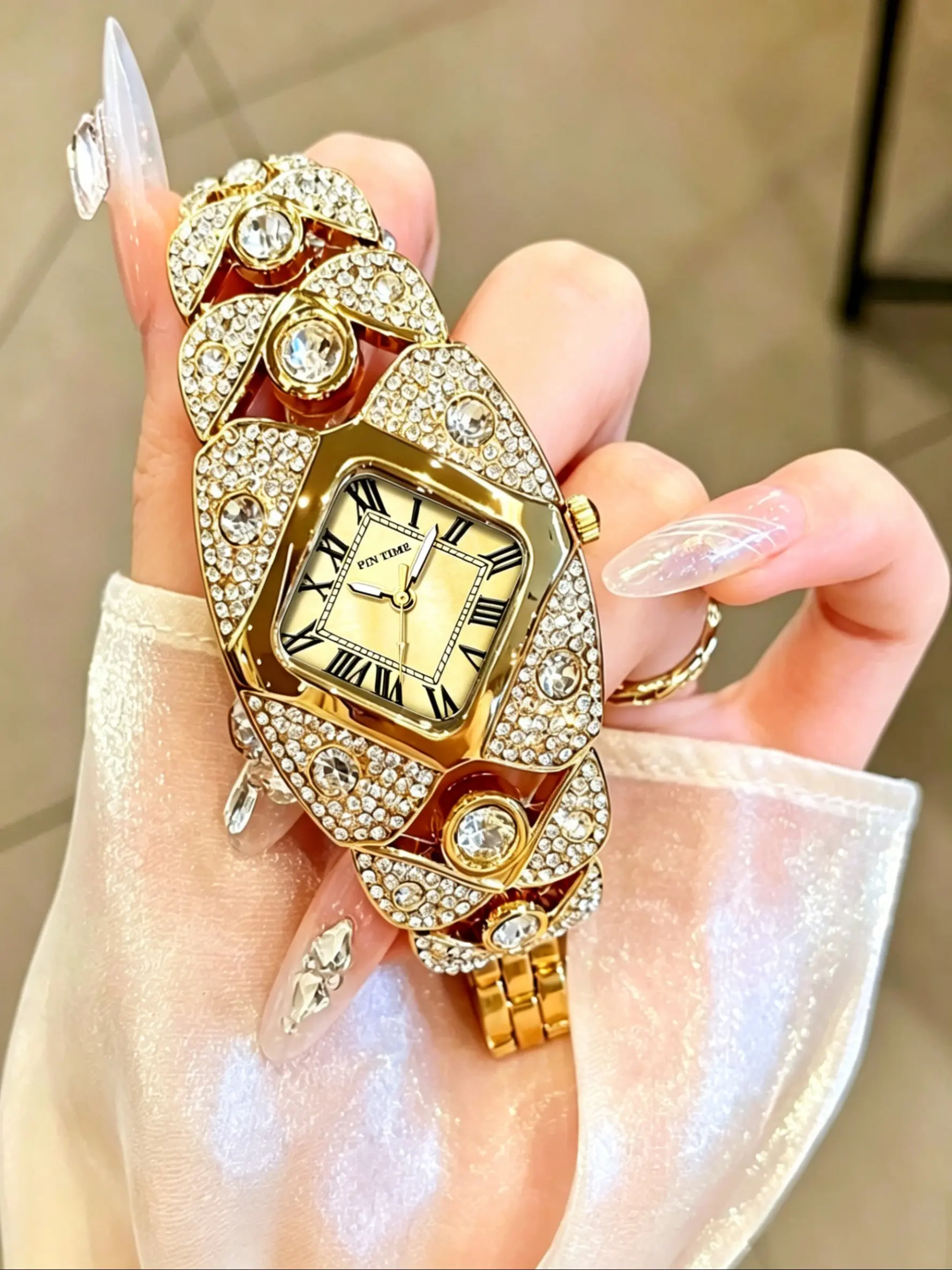 Women's Luxury Full Diamond Bracelet Watch, Vintage Chain Watch, Casual Quartz Watch, Perfect Gift for Best Friends, Unique Fashion Accessory