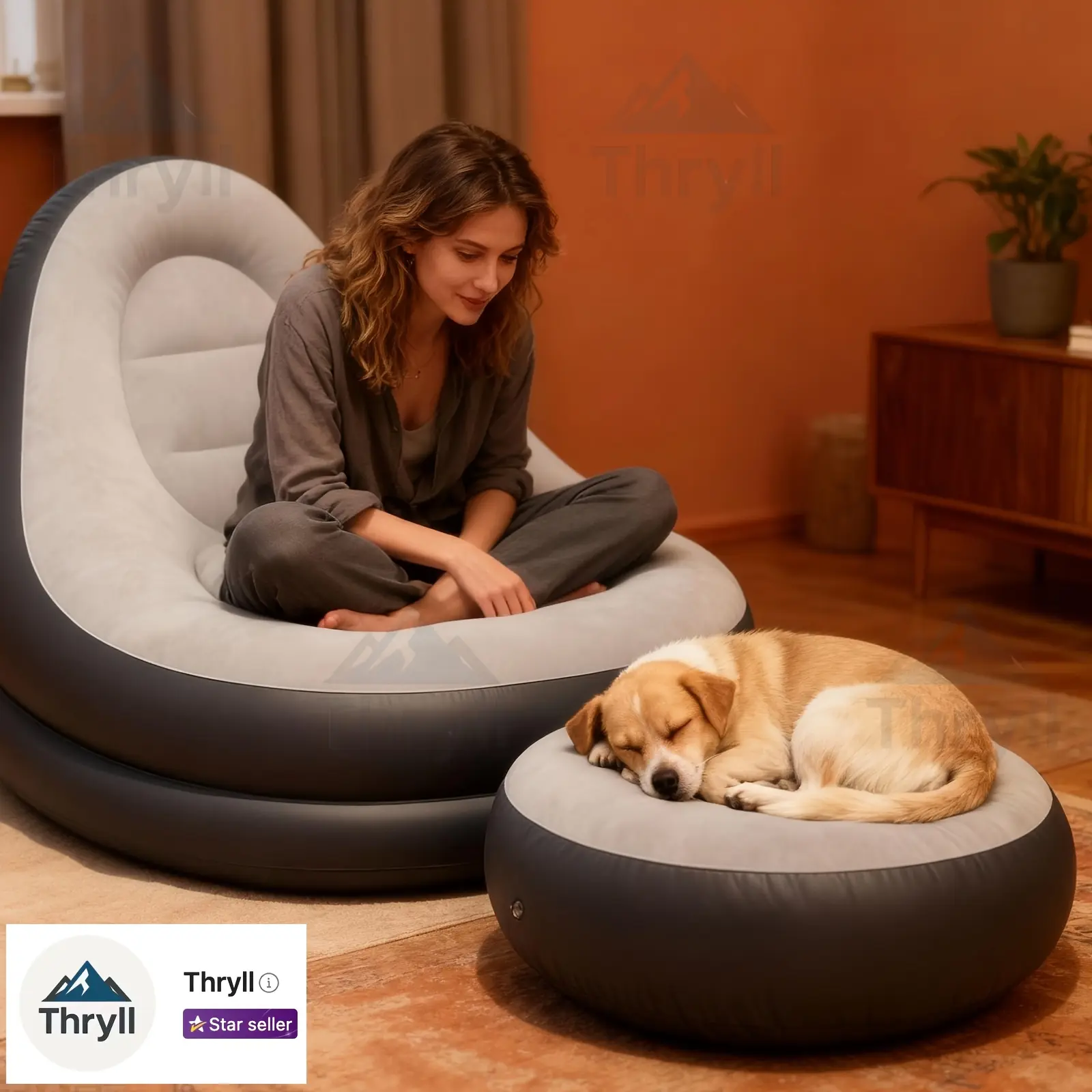 Inflatable Lounge Chair with Footrest Ottoman, OVERSIZED XL for All Body Weights; Heavy-Duty PVC with Flocked Seat; High Back, Deep Seat, Stable Base; Portable for Home And Outdoors: Living Room, Bedroom, Patio, Backyard, Camping, Dorm, Balcony