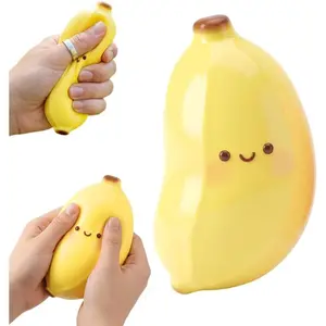 Peanut Shape Stress Relief Ball Soft Squeeze Fidget, TPR Anxiety Relief Hand Grip Decompression Ball for Office Desk Focus Relaxation Portable (Banana Yellow)