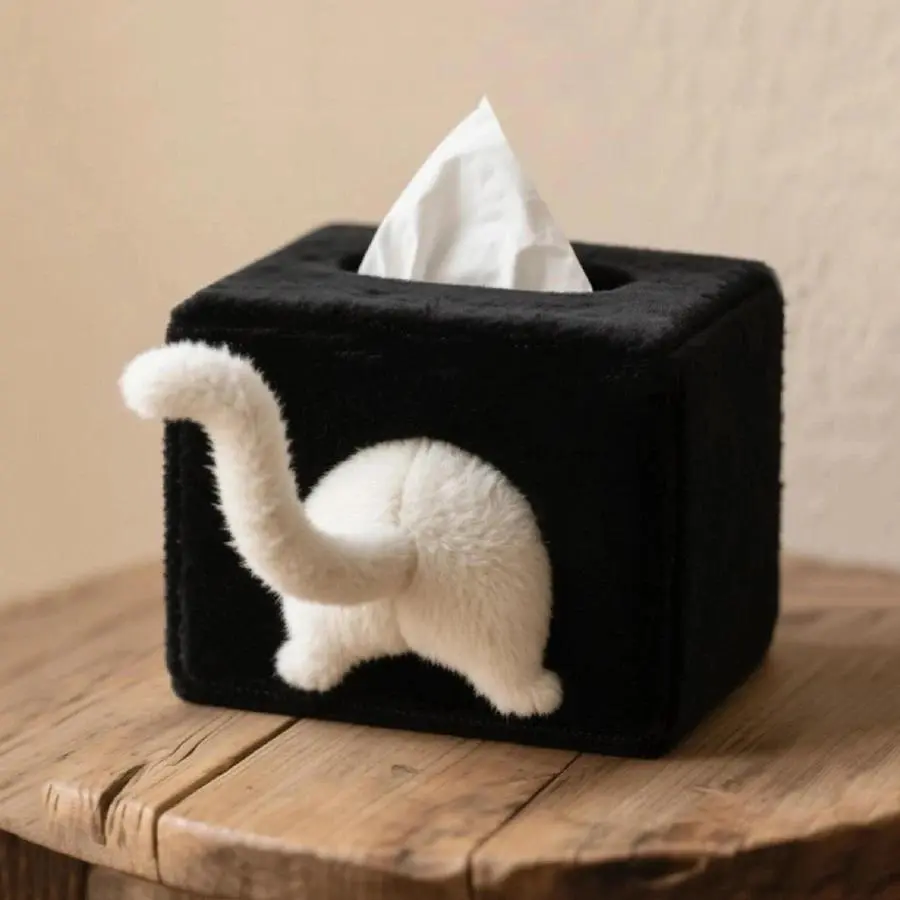 Cute Cat Butt Tissue Box Funny At Butt Napkin Dispenser Velvet Decorative Facial Tissue Holder For Kitchen Countertop Bedroom