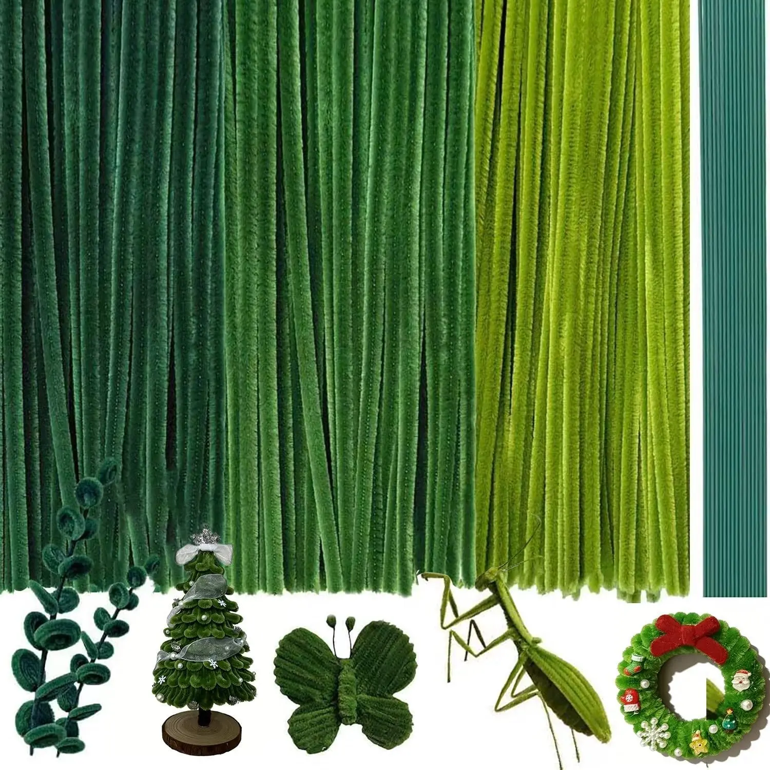 300Pieces Green Pipe Cleaners with 20Pieces Flower Stems, Pipe Cleaner Crafts for DIY Art and Craft Projects Creative Gift Party Decorations, Chenille Stems