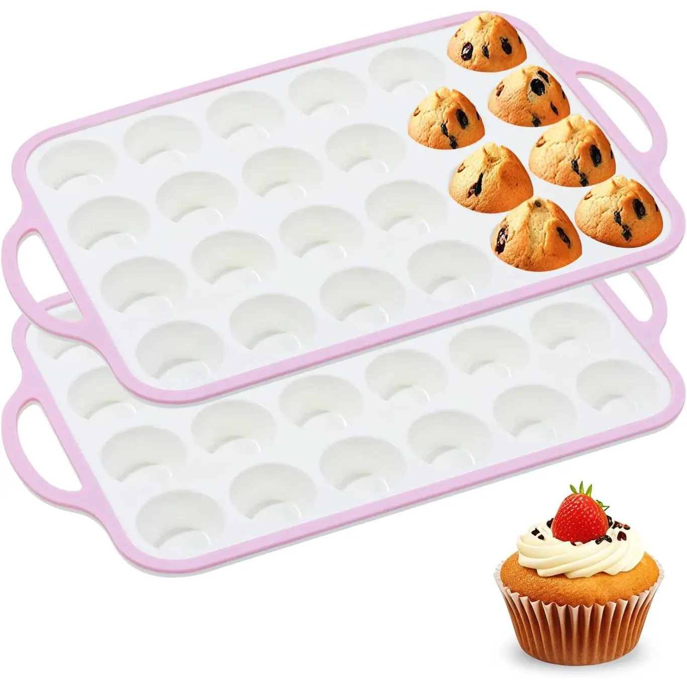 2-Count Mini Muffin Pan with Metal Reinforced Frame - 24-Cup Durable Bakeware for Muffins, Cupcakes, Party Prep - Oven-Safe, Dishwasher-Safe