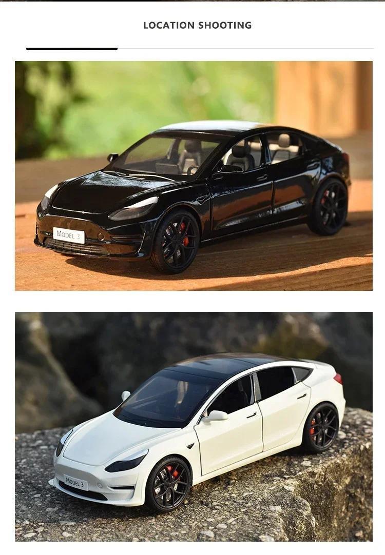 1:24 Tesla Model 3 Model Y Alloy Car Model Diecast Metal Toy Vehicles Car Model Simulation Sound and Light Collection Kids Gifts