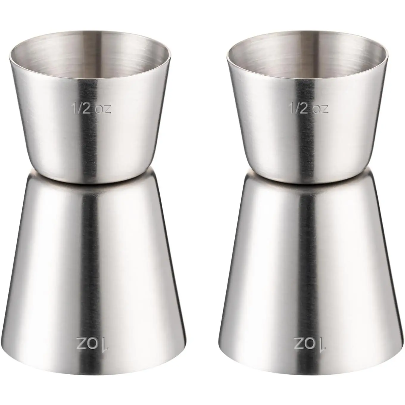 2 count Double  Jigger for Bartending,1OZ 1/2OZ,Flat   |  304 18/8 Stainless Steel, Internal Measurements,  Jigger, Ideal for Bartending