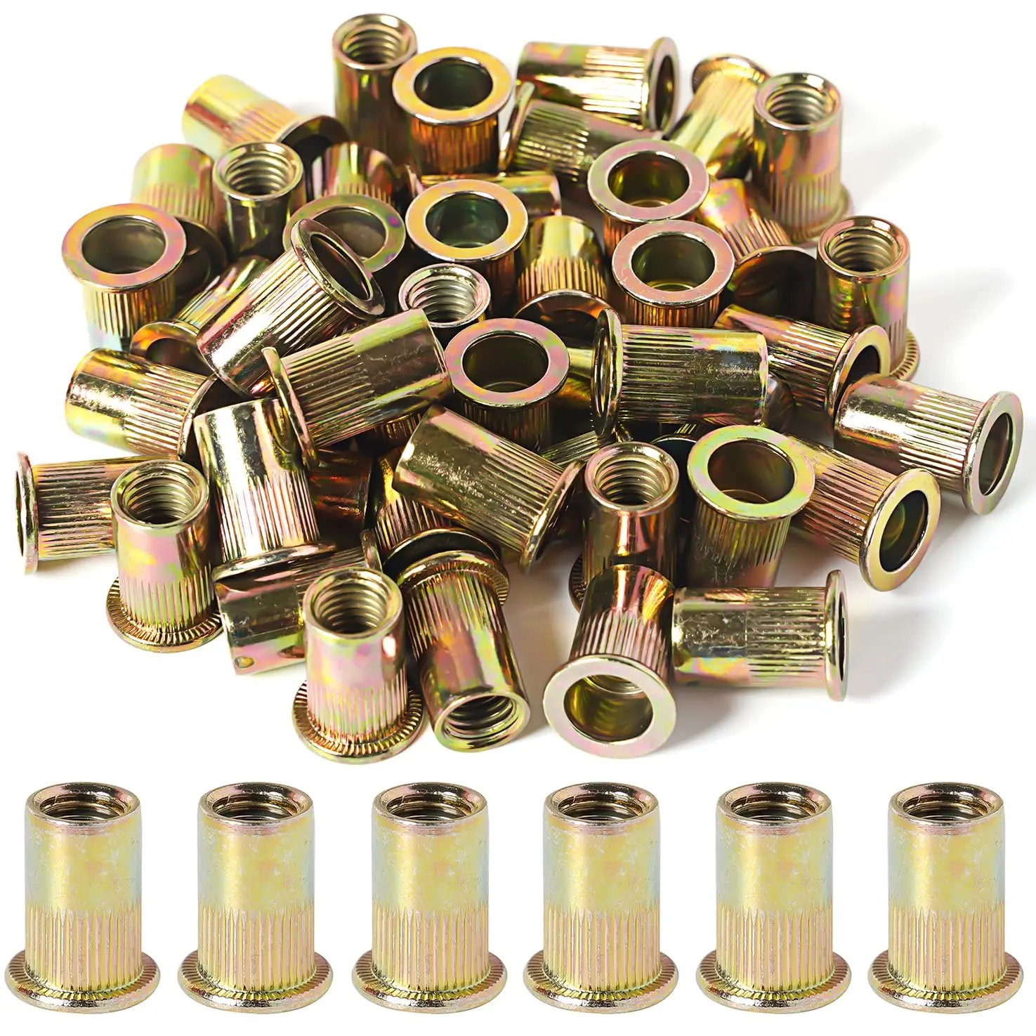 M8 Rivet Nuts, 70 count Carbon Steel Zinc Plated Threaded Nutserts for Sheet Metal Automotive DIY Projects